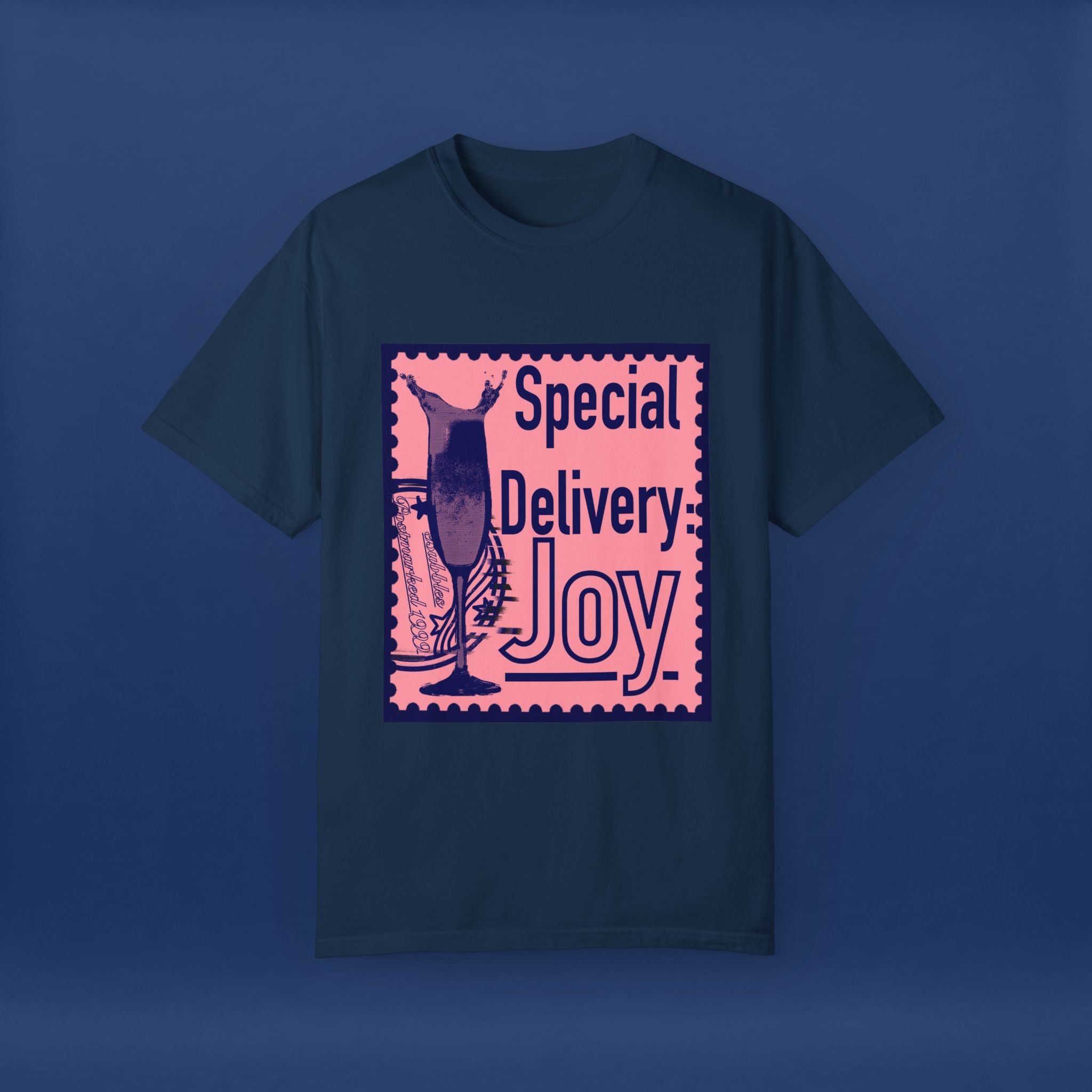 Happy Champagne Stamp- Summer Short Sleeve Graphic Tee for Men & Women