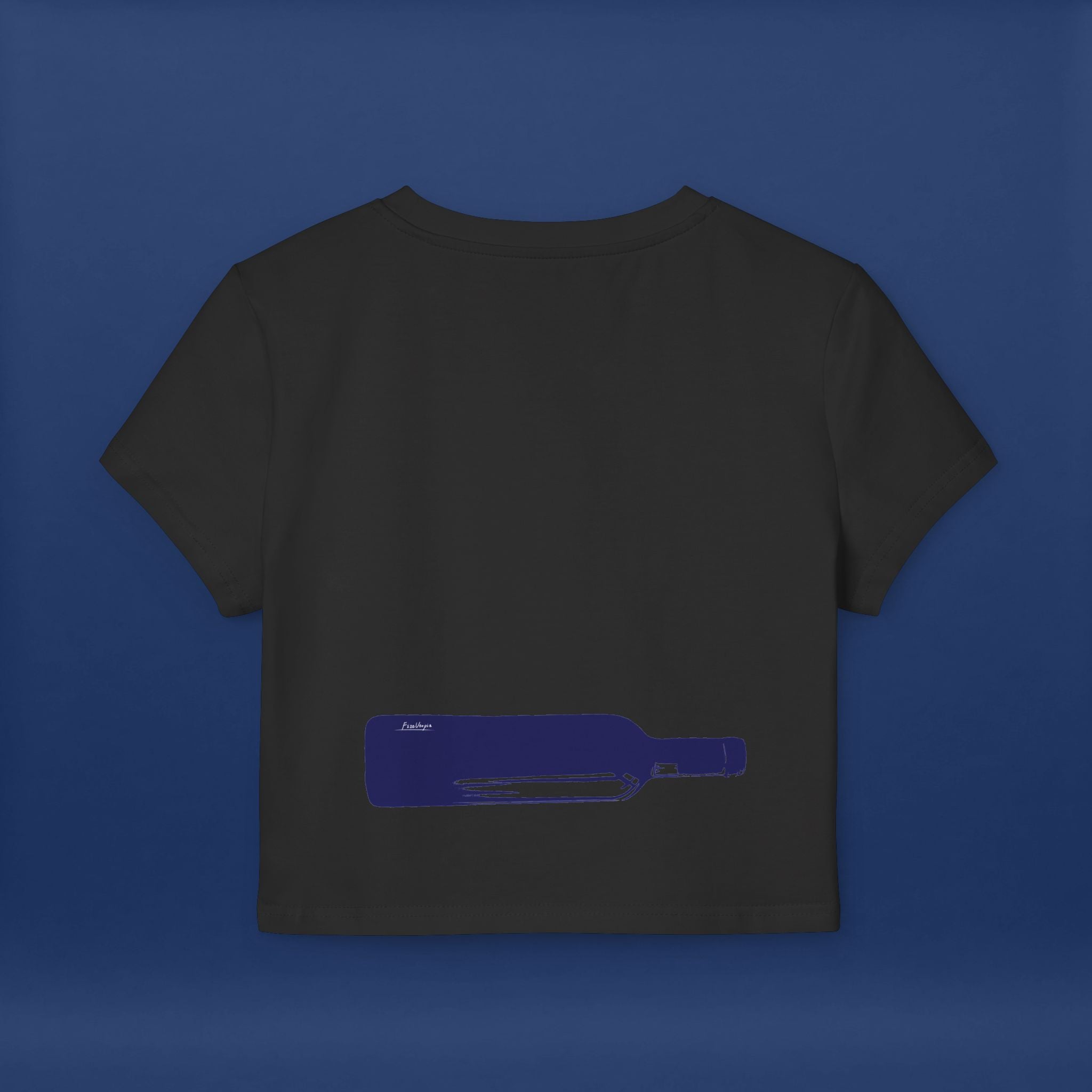 Minimalist Blue Liquor Bottle Chic Women's Baby Tee  -Short Sleeve Graphic Tee