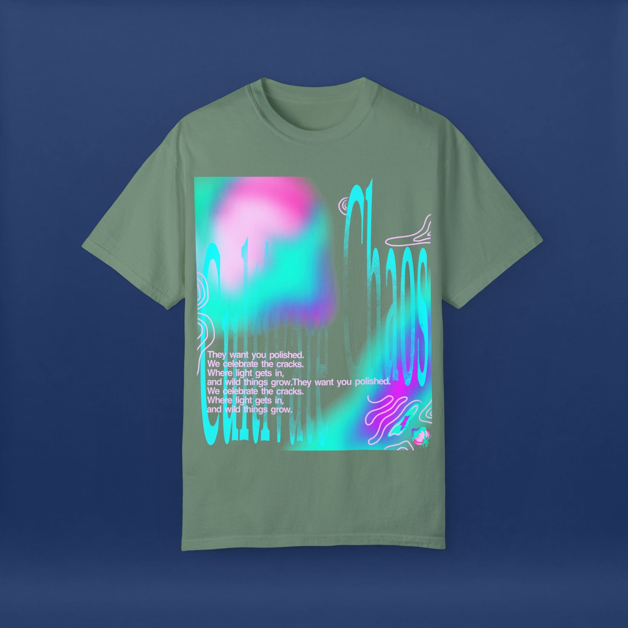 Cyber Neon Apple Graphic Tee Summer Short Sleeve Graphic Tee for Men & Women