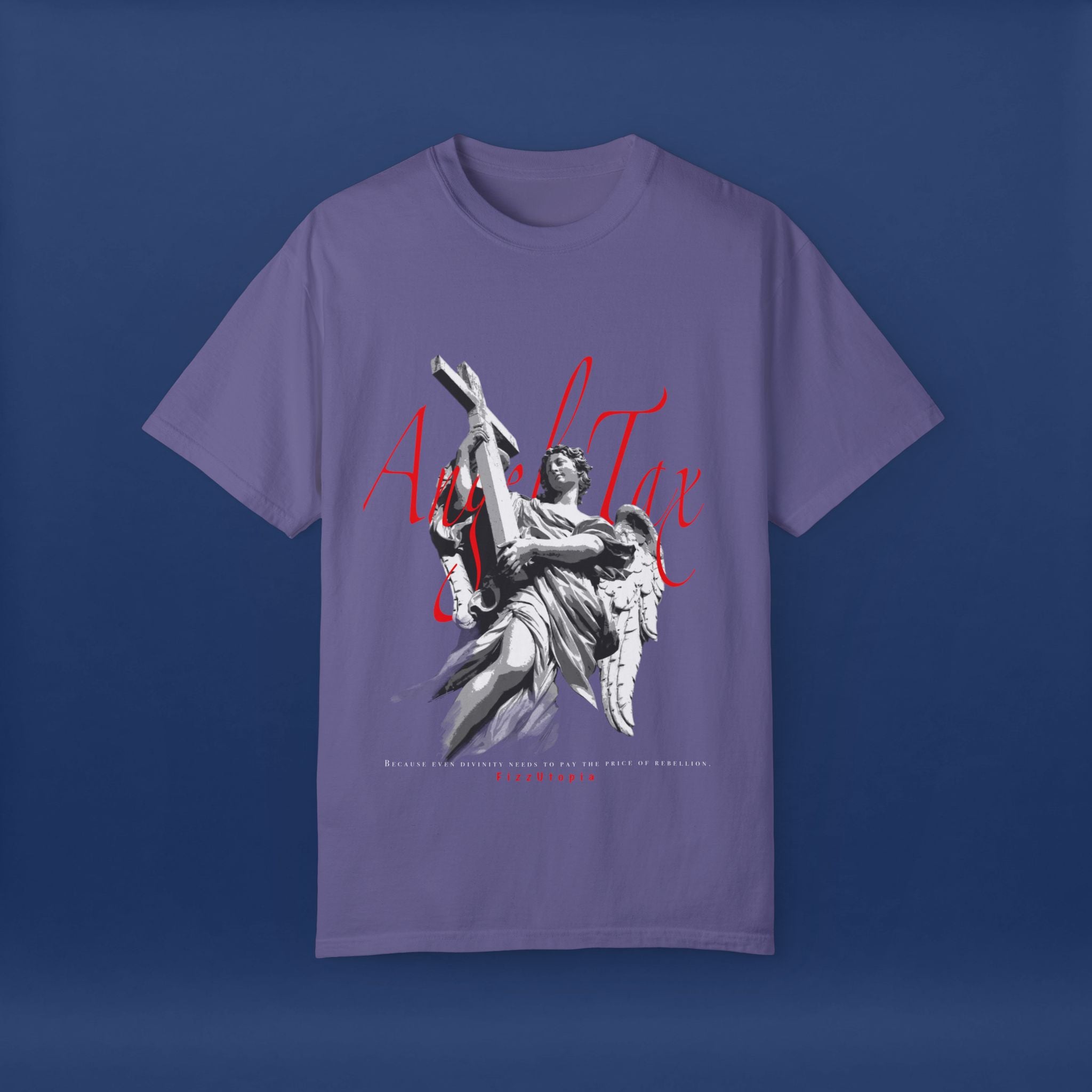 Cross Idol Sculpture Lettering T-Shirt - Summer Short Sleeve Graphic Tee for Men & Women