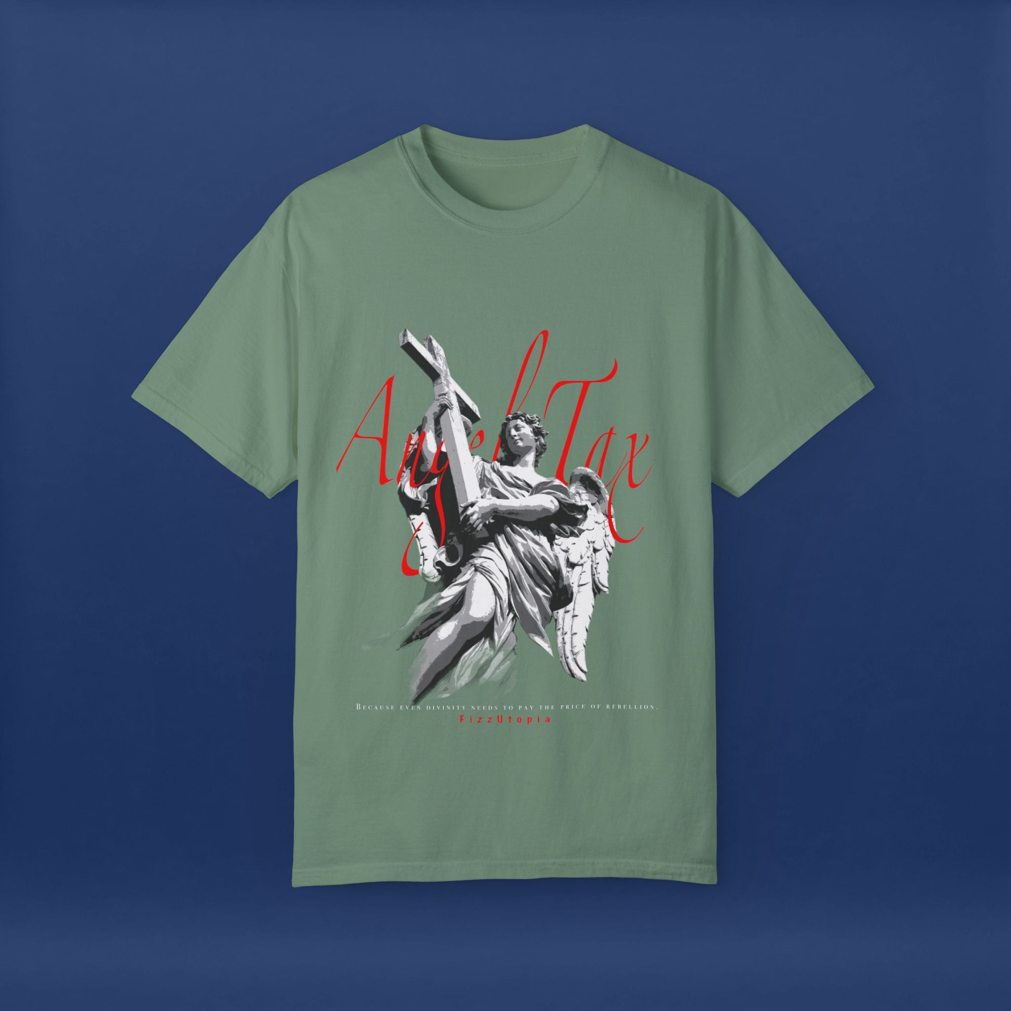 Cross Idol Sculpture Lettering T-Shirt - Summer Short Sleeve Graphic Tee for Men & Women