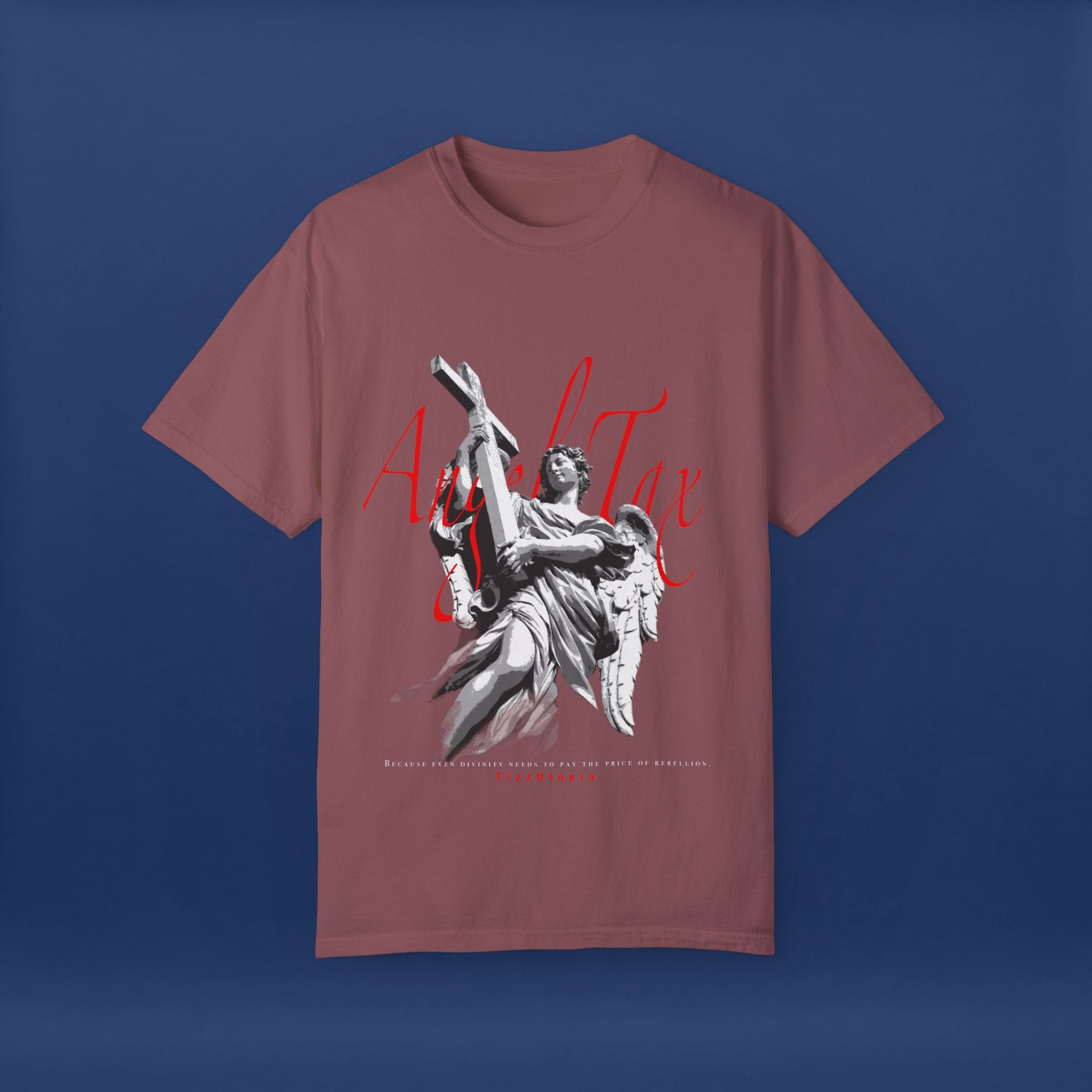 Cross Idol Sculpture Lettering T-Shirt - Summer Short Sleeve Graphic Tee for Men & Women