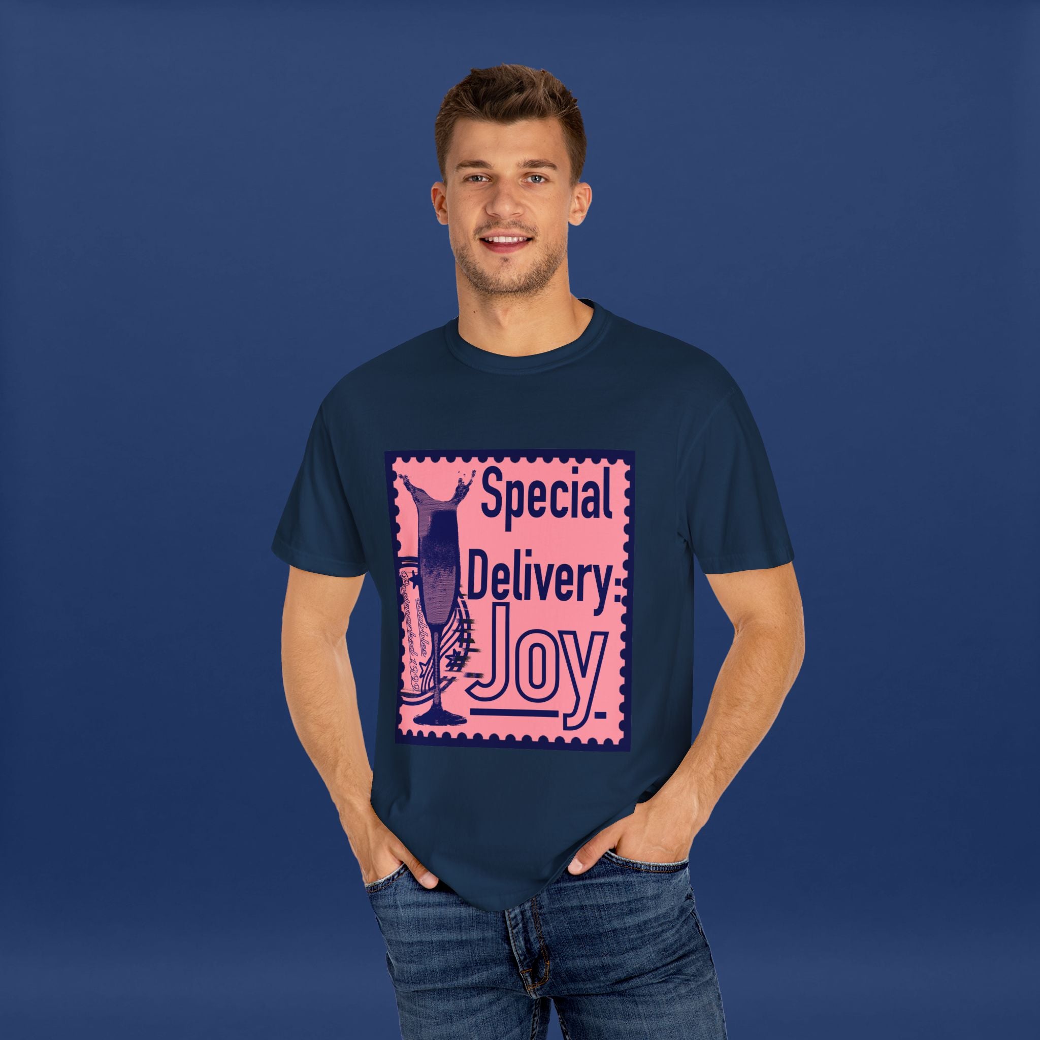 Happy Champagne Stamp- Summer Short Sleeve Graphic Tee for Men & Women