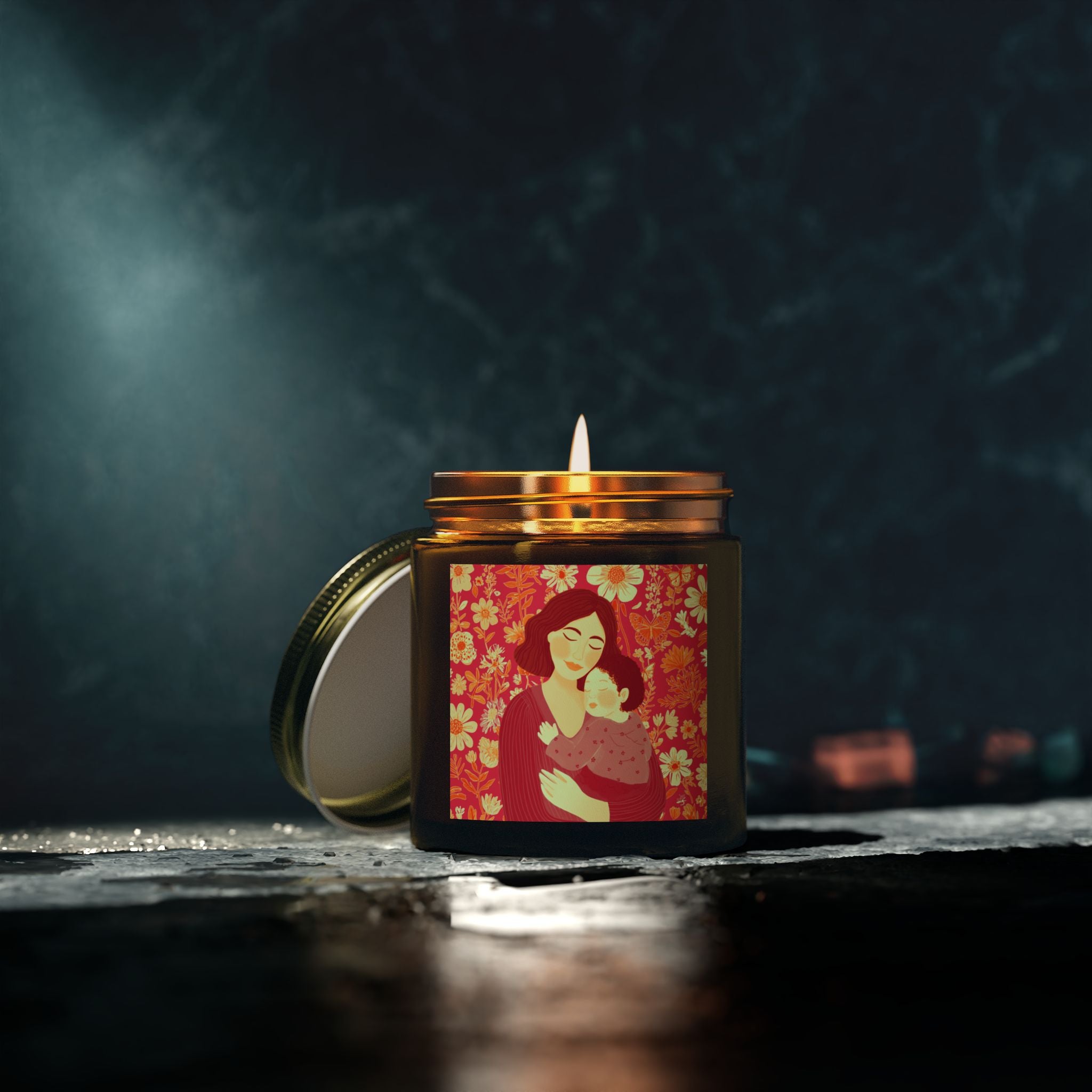 Scented Candle - Coconut Apricot Wax, Floral Mother's Love Design