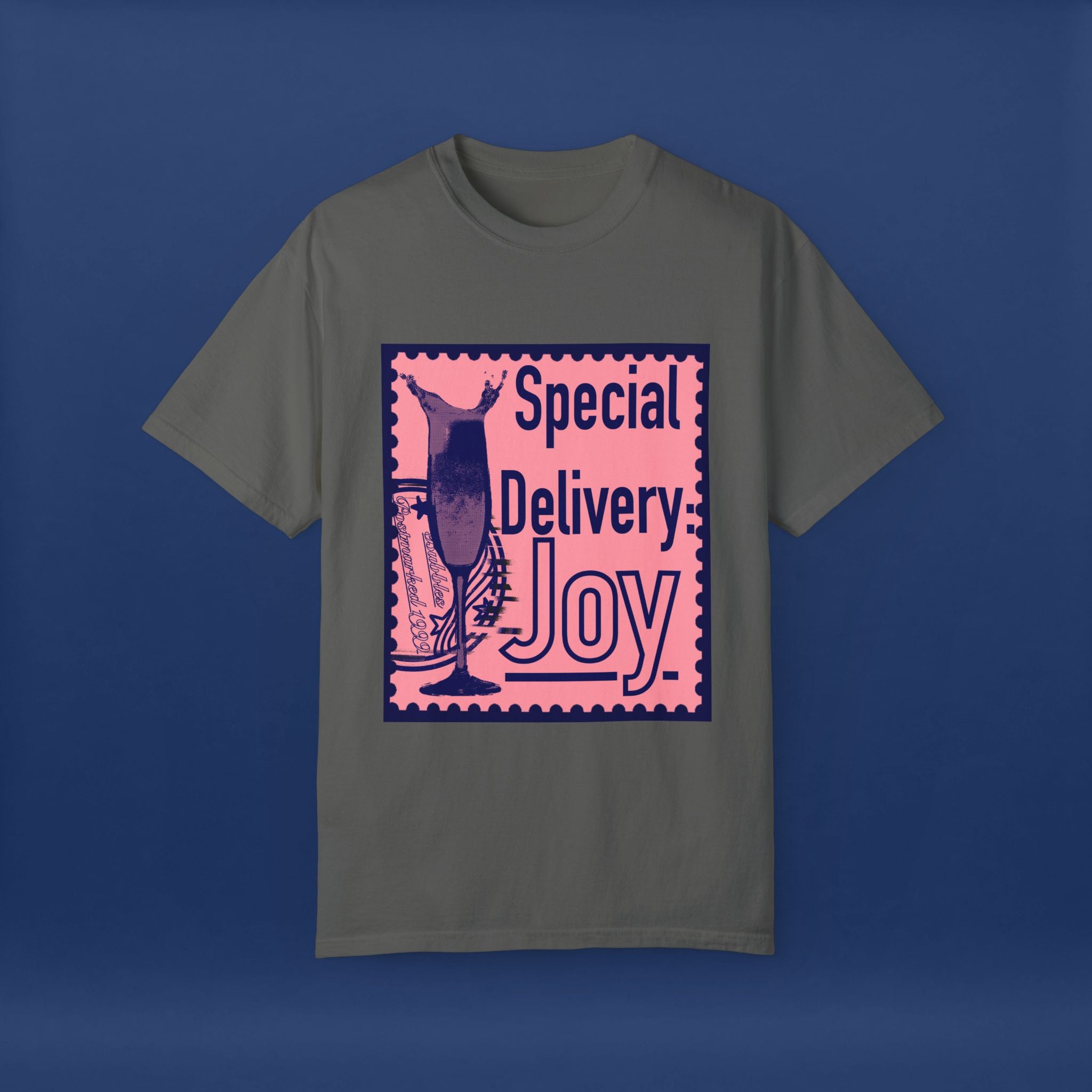 Happy Champagne Stamp- Summer Short Sleeve Graphic Tee for Men & Women