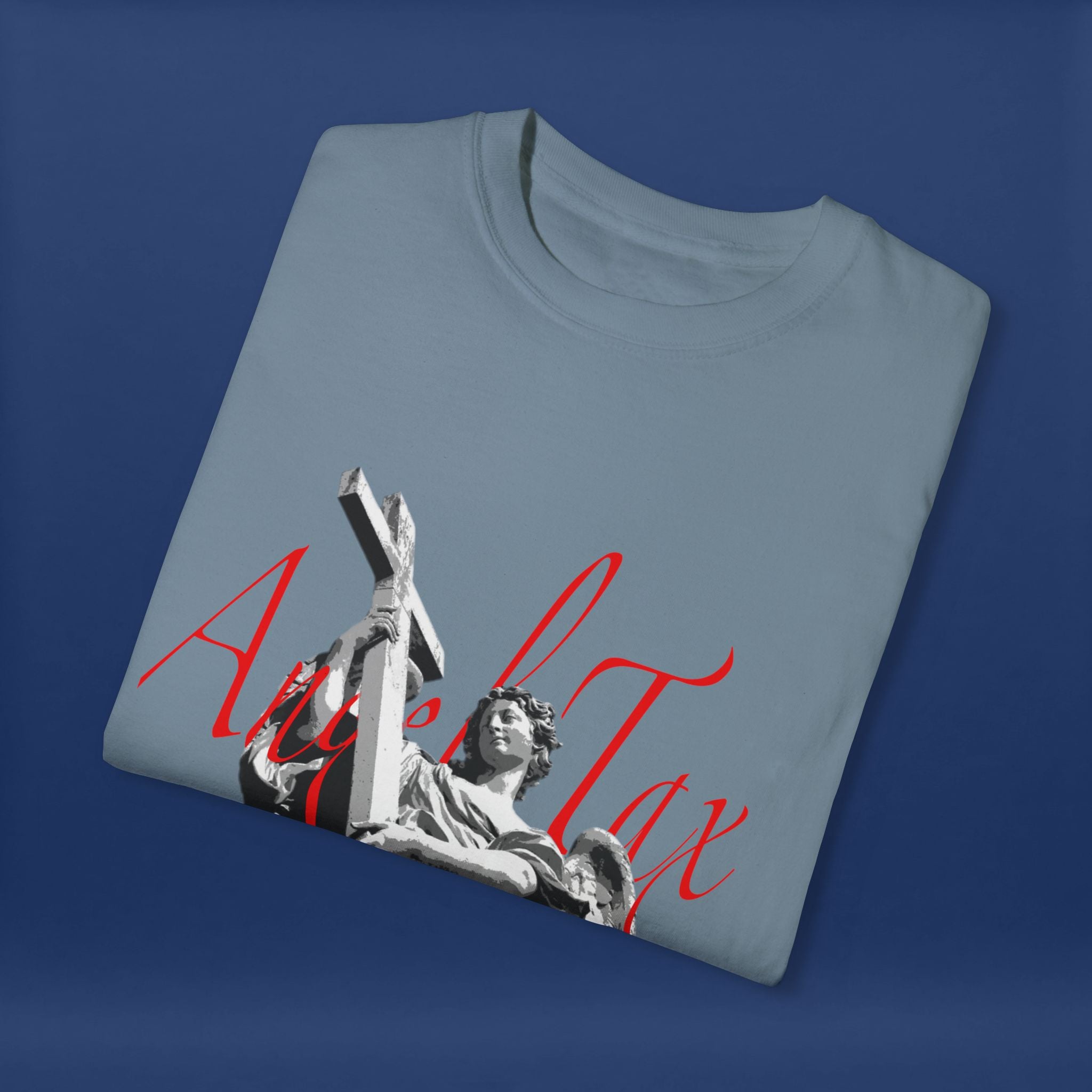 Cross Idol Sculpture Lettering T-Shirt - Summer Short Sleeve Graphic Tee for Men & Women