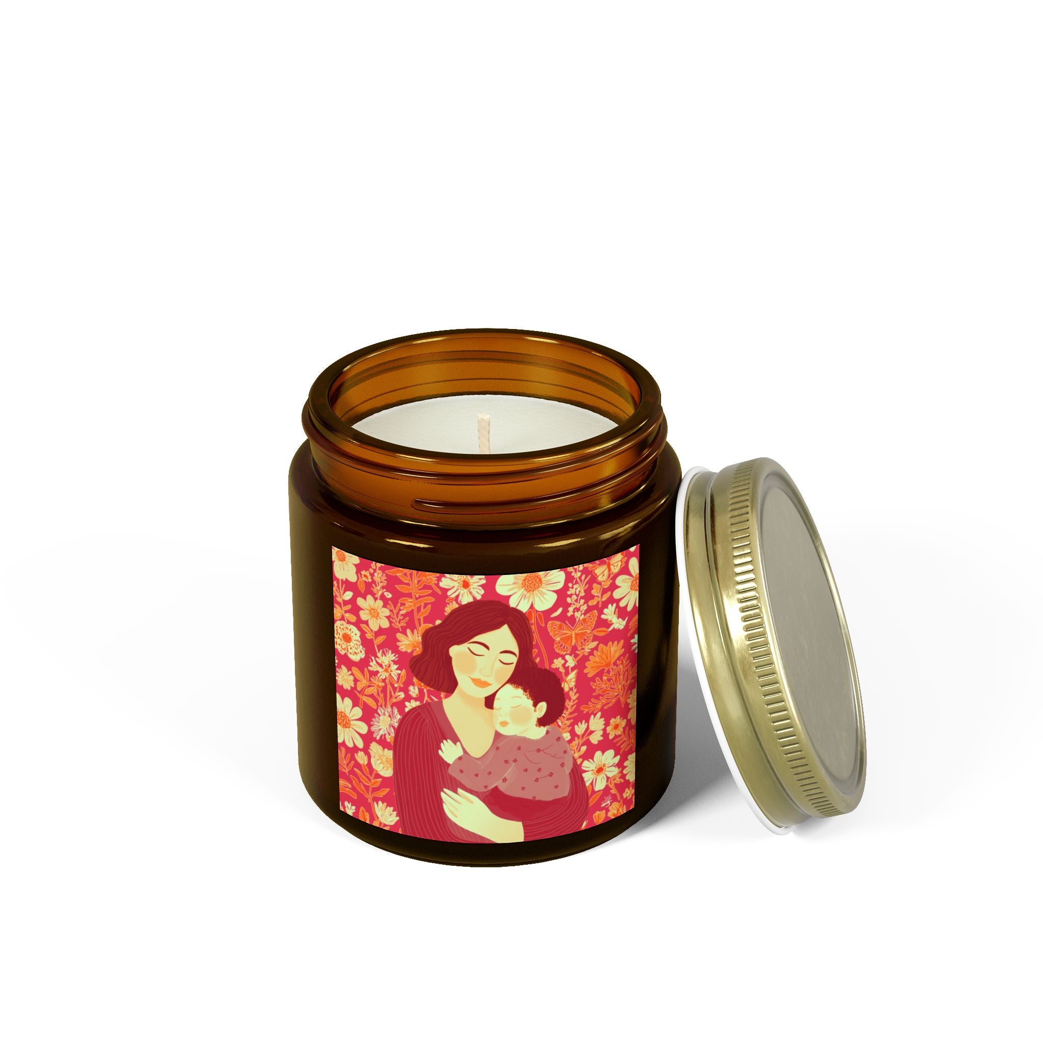 Scented Candle - Coconut Apricot Wax, Floral Mother's Love Design
